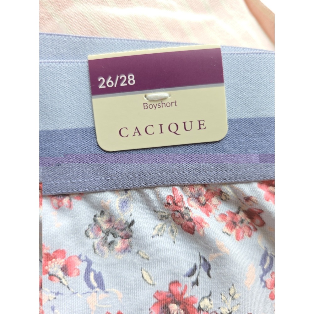 Lot Of 2 Cacique Plus Size Women's Cotton Boyshorts Size 26/28 Foral & Stripes - Picture 5 of 7